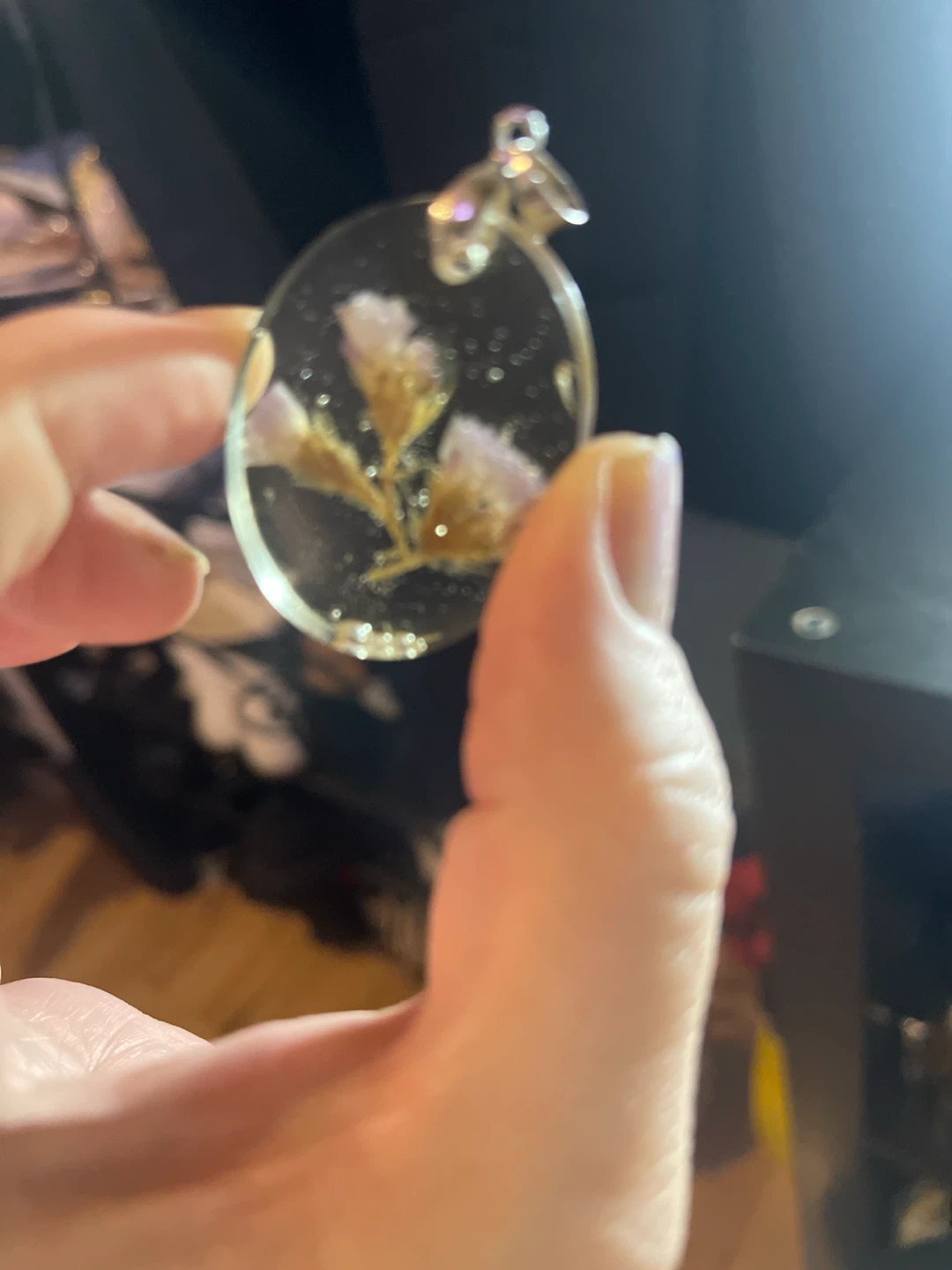 Dried Flower Resin Pendant 925 marked - photo 2