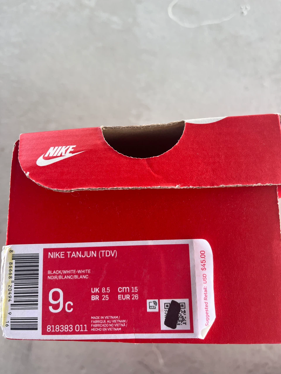 Nike Tanjun (TDV) Shoes Black/White Size 9C - photo 2