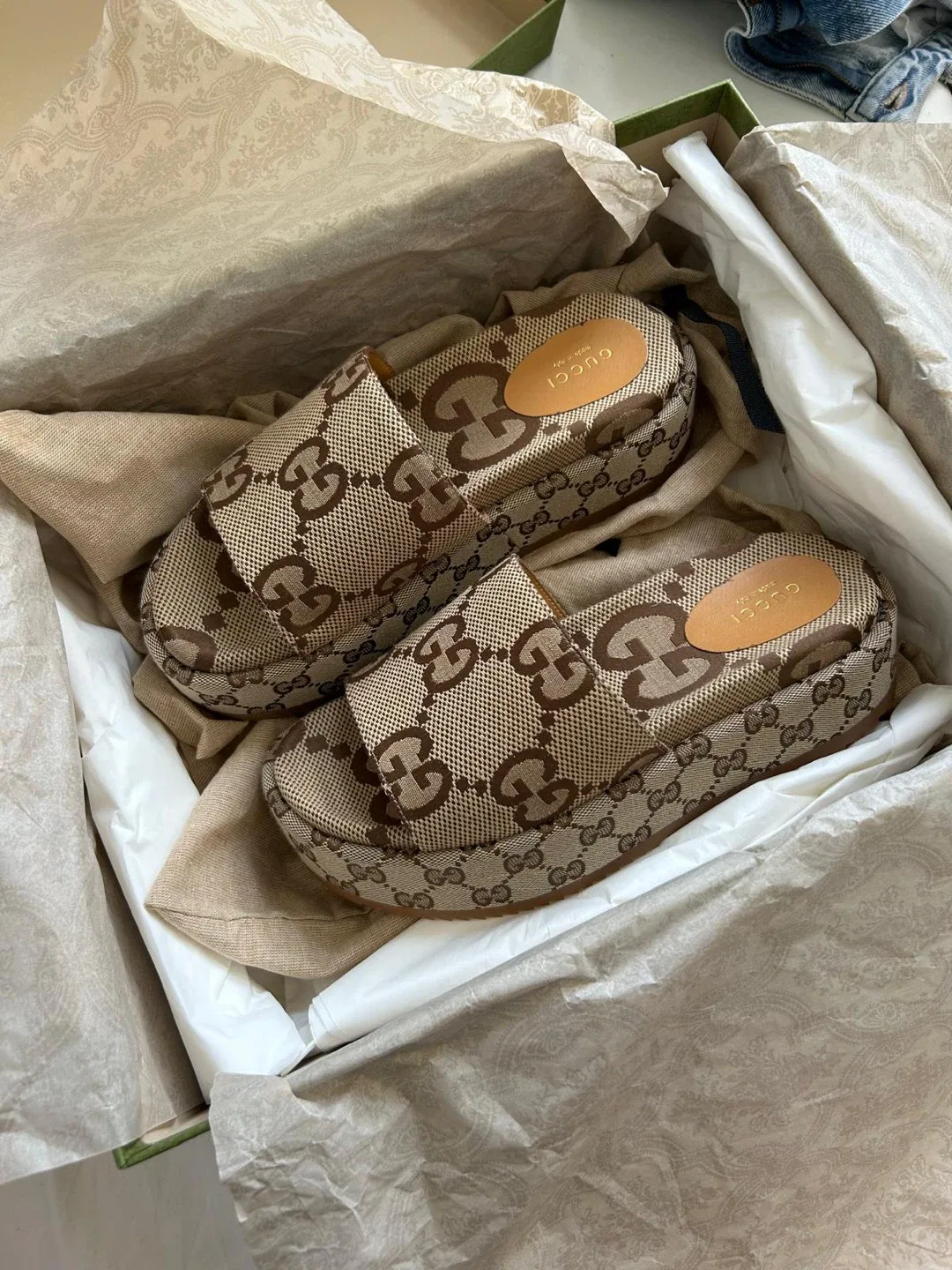 Gucci GG Canvas Platform Slides