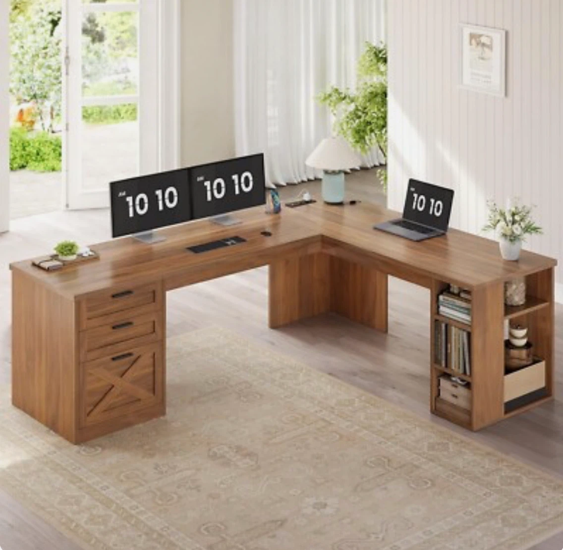 67" L-Shaped Desk with Drawers