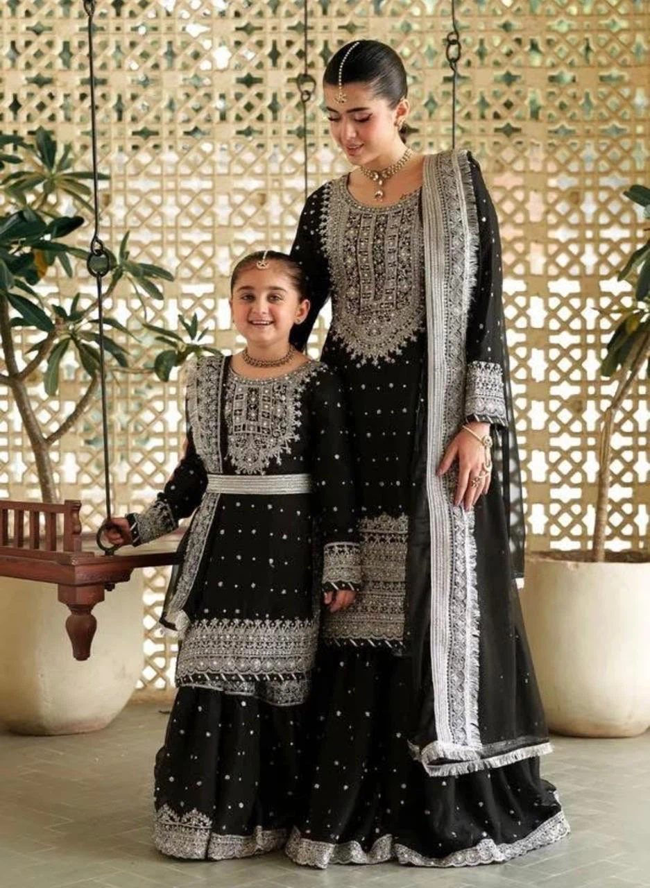 Black and Silver Embroidered Gharara Set