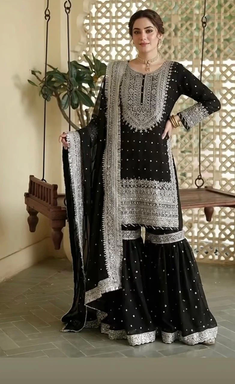 Black and Silver Embroidered Gharara Set - photo 2
