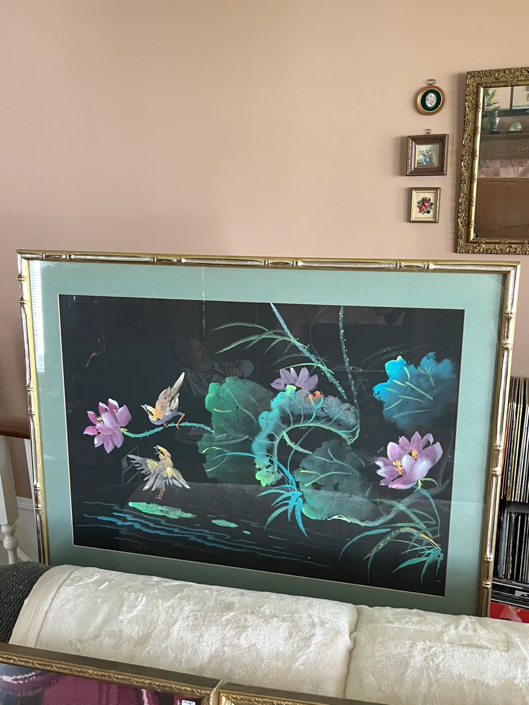 Large Framed Bird and Lotus Art real painting - photo 4