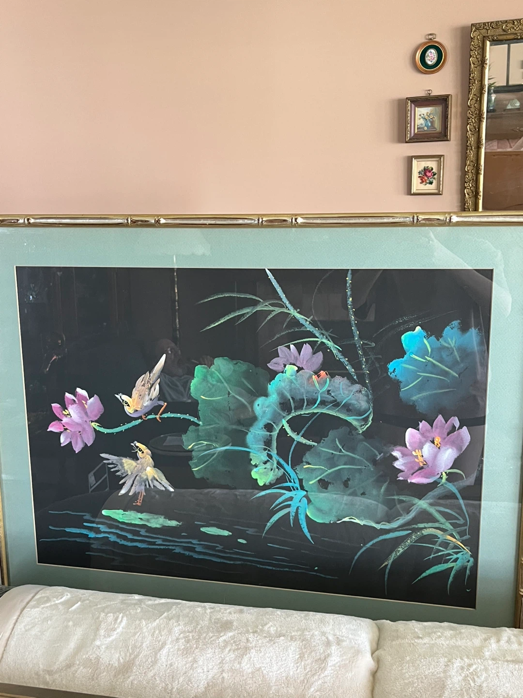 Large Framed Bird and Lotus Art real painting - photo 5