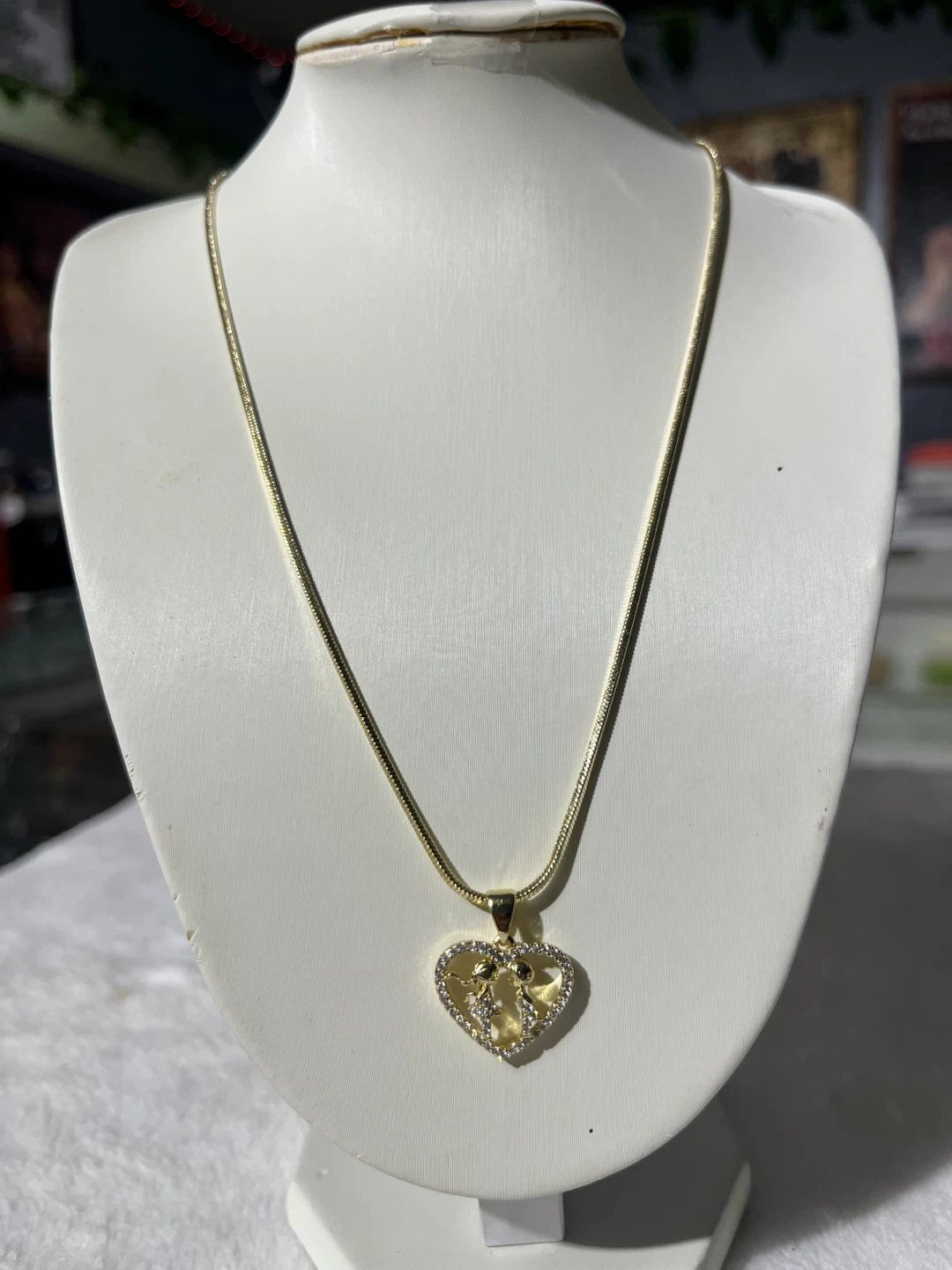 Gold-tone heart and Chanel-style logo pendant necklace - photo 2