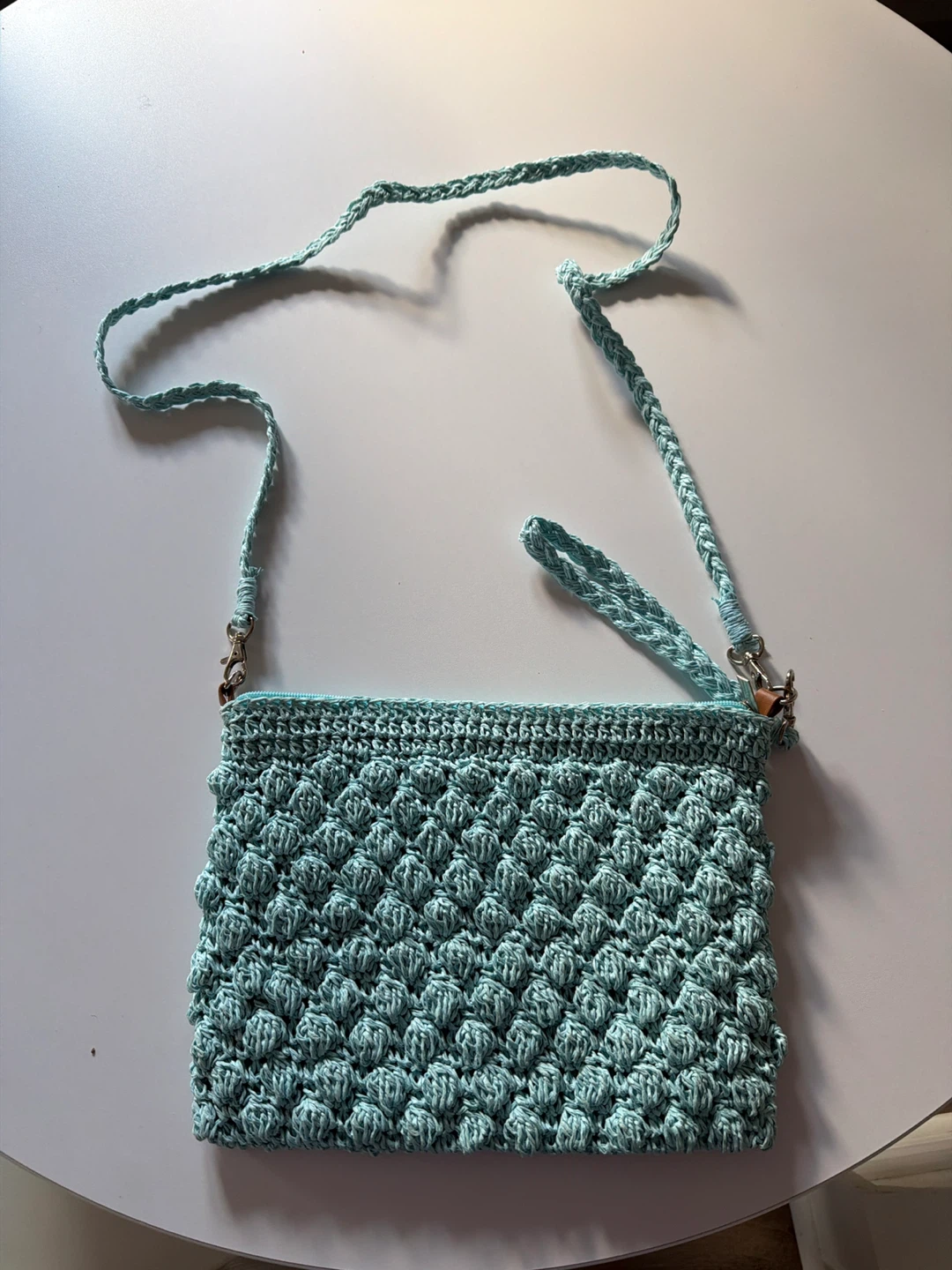 Light Blue Crocheted Crossbody Bag