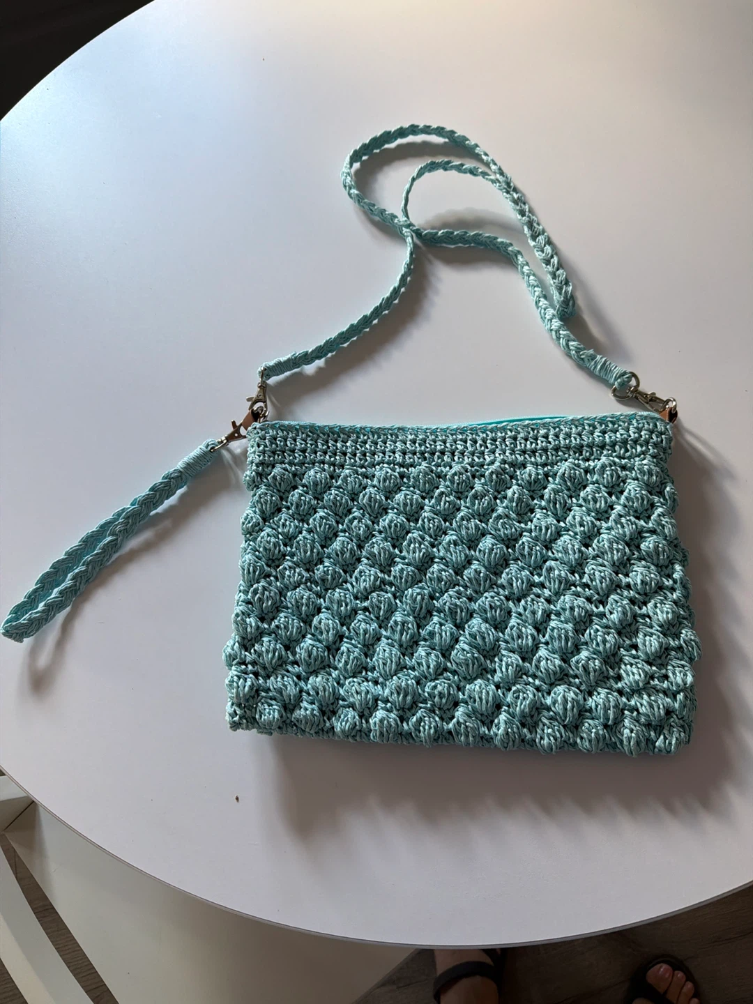Light Blue Crocheted Crossbody Bag - photo 2