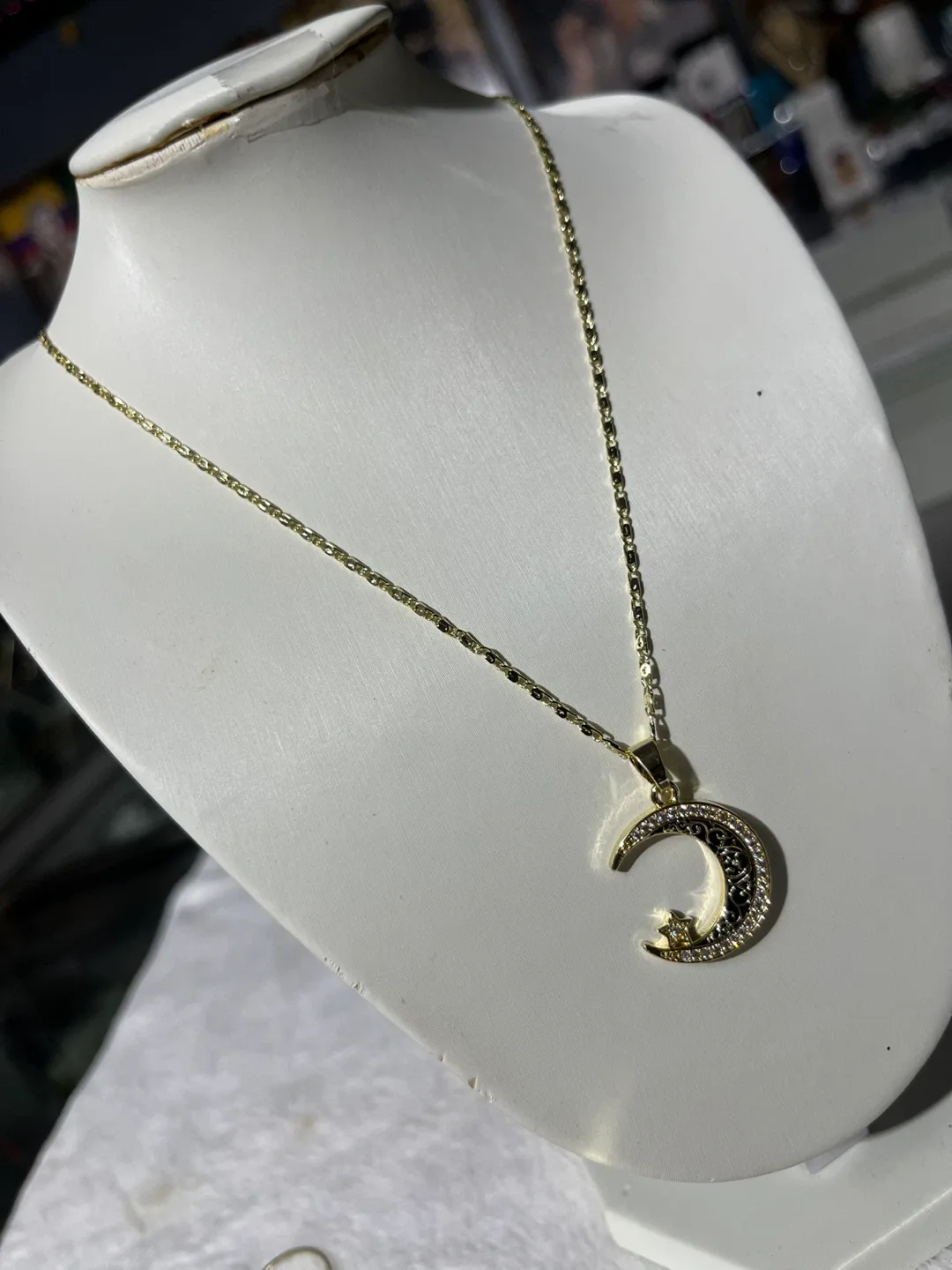 Gold-Tone Moon and Star Pendant Necklace