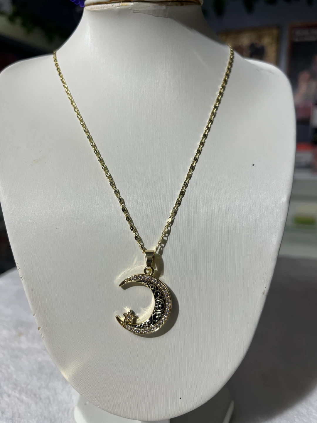 Gold-Tone Moon and Star Pendant Necklace - photo 3