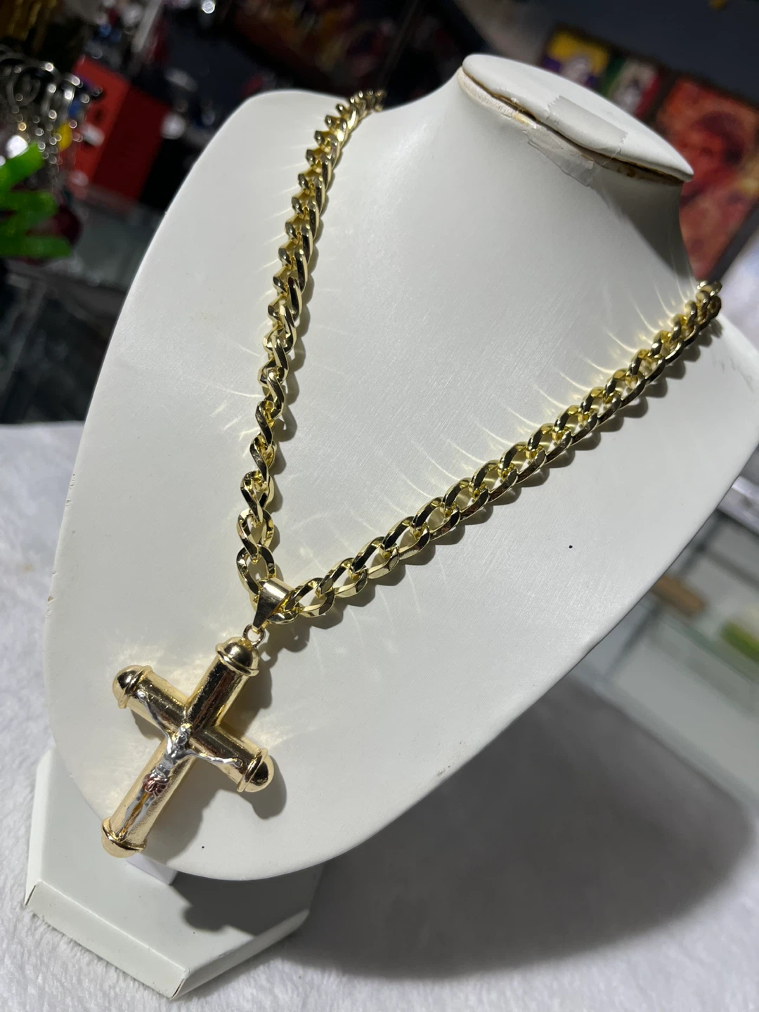 Gold-Tone Curb Chain with Crucifix Pendant - photo 2