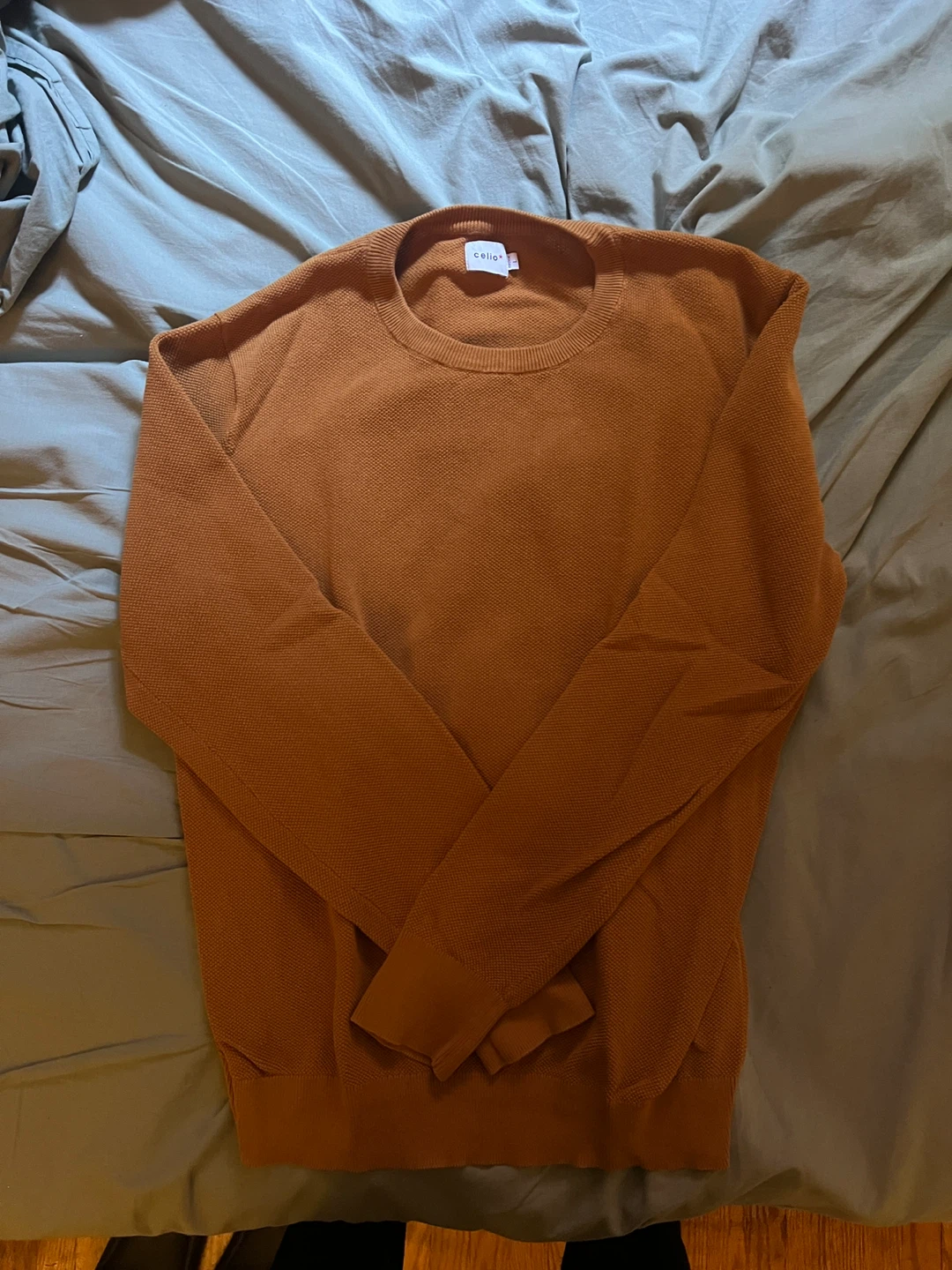 Celio Rust/Mustard Textured Knit Sweater