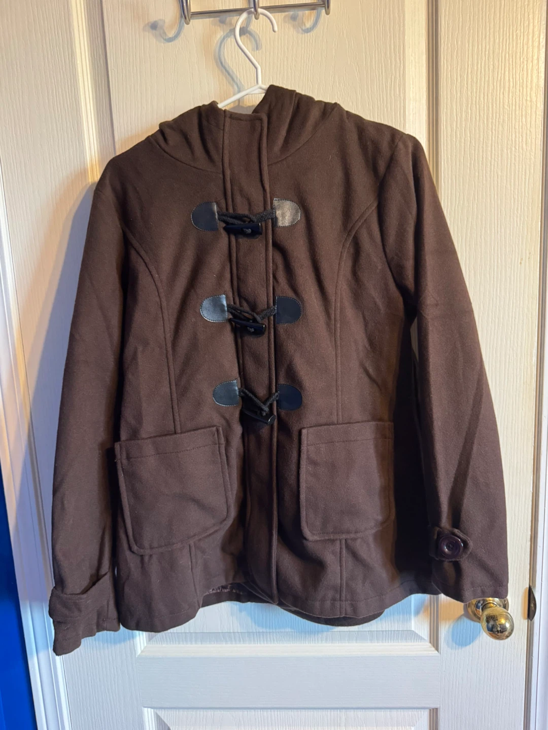 Brown Hooded Toggle Coat Size L