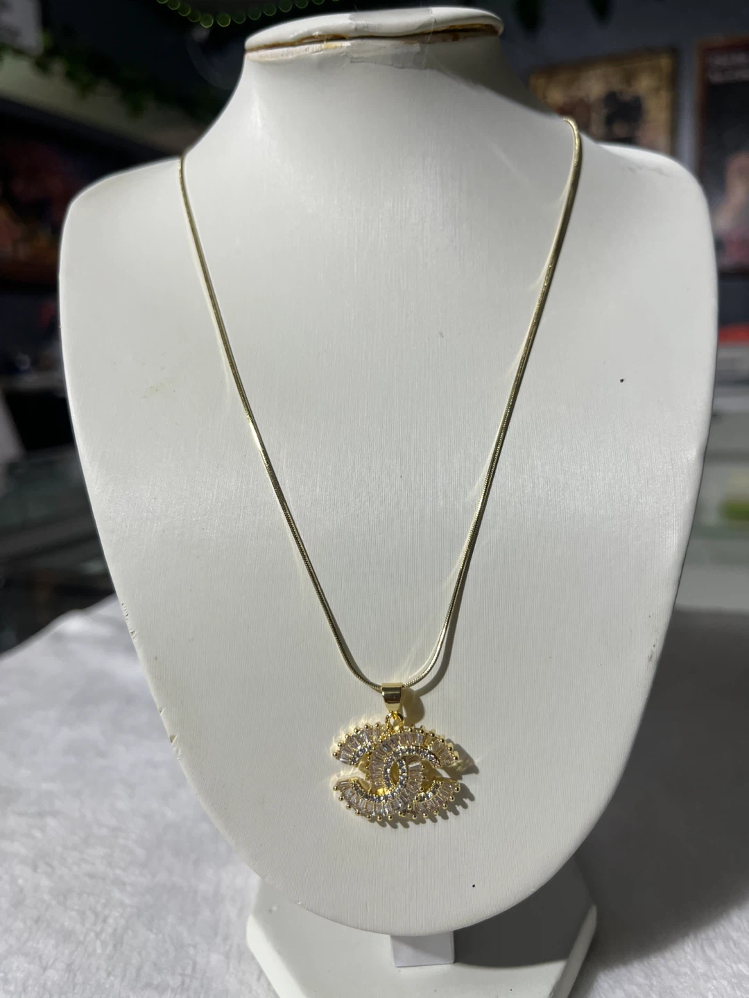 Gold Tone CC Logo Rhinestone Necklace - photo 2