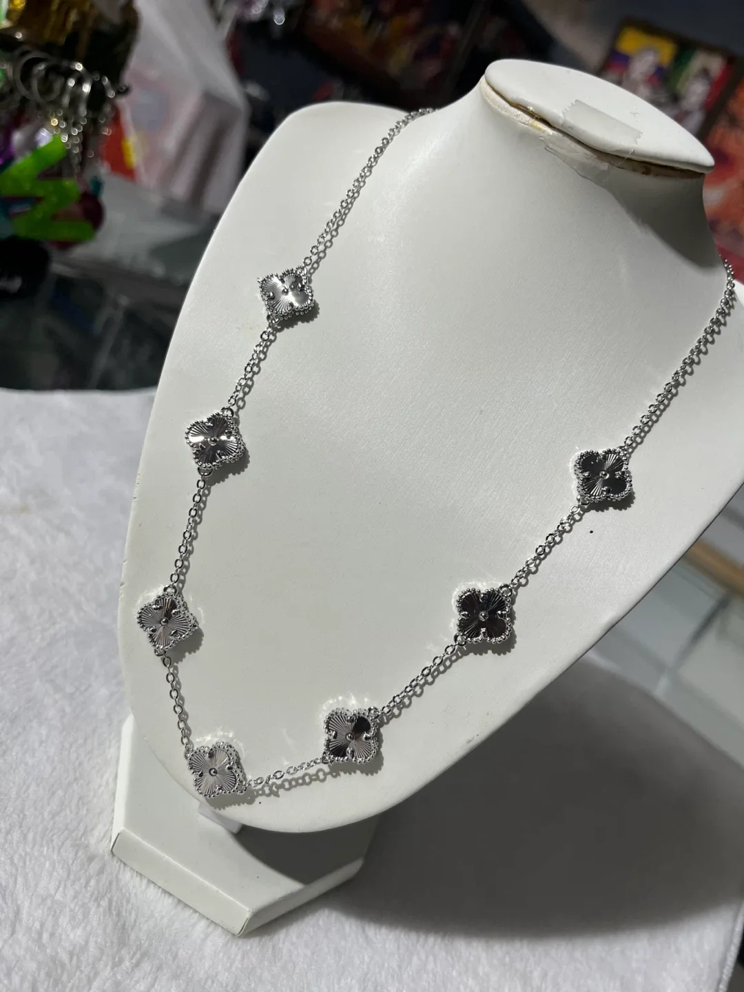 Silver-Tone Clover Motif Necklace