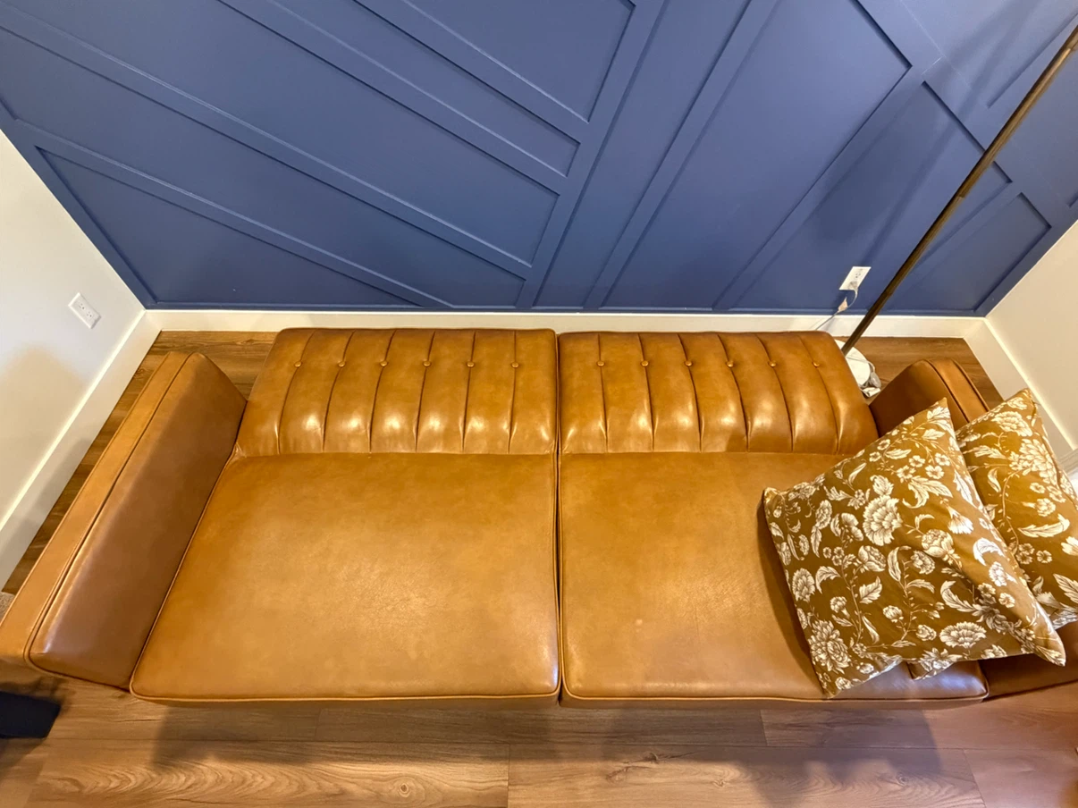 Moving Sale:Tan Faux Leather Convertible Sofa - photo 3