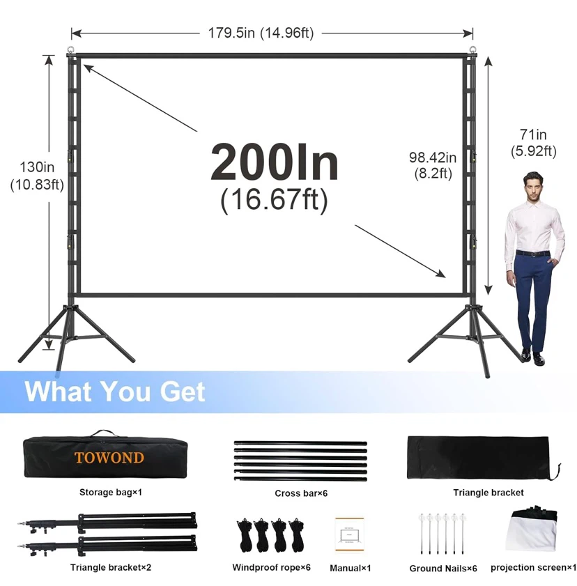 New 200 Inch Outdoor Projector Screen TOWOND with Stand - photo 2