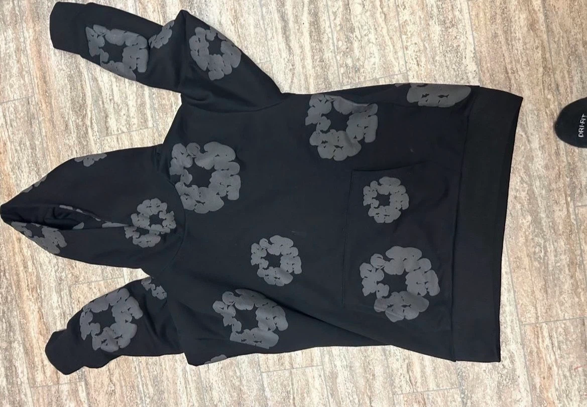 Black Floral Print Hoodie