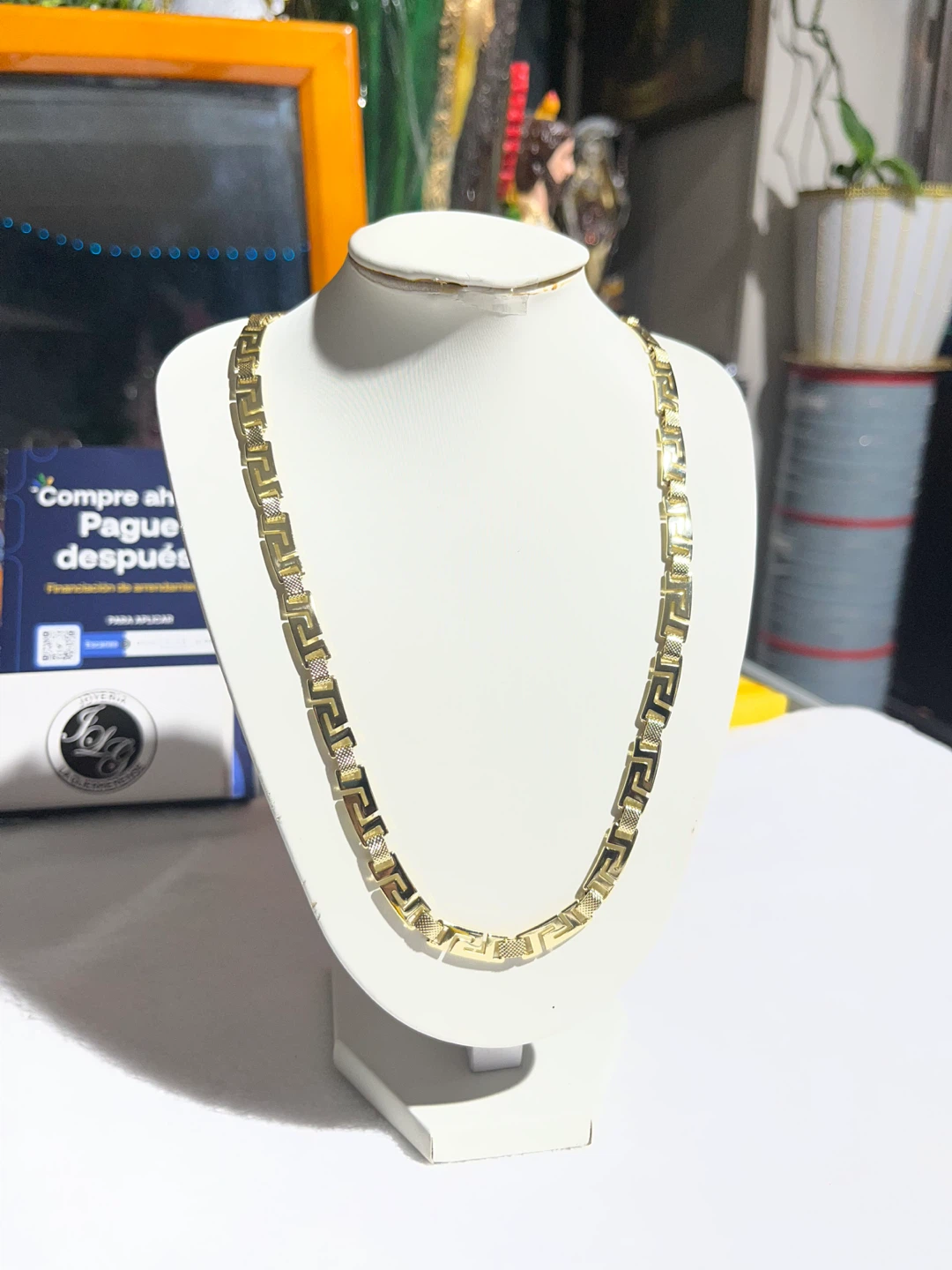 Gold Tone Greek Key Link Necklace