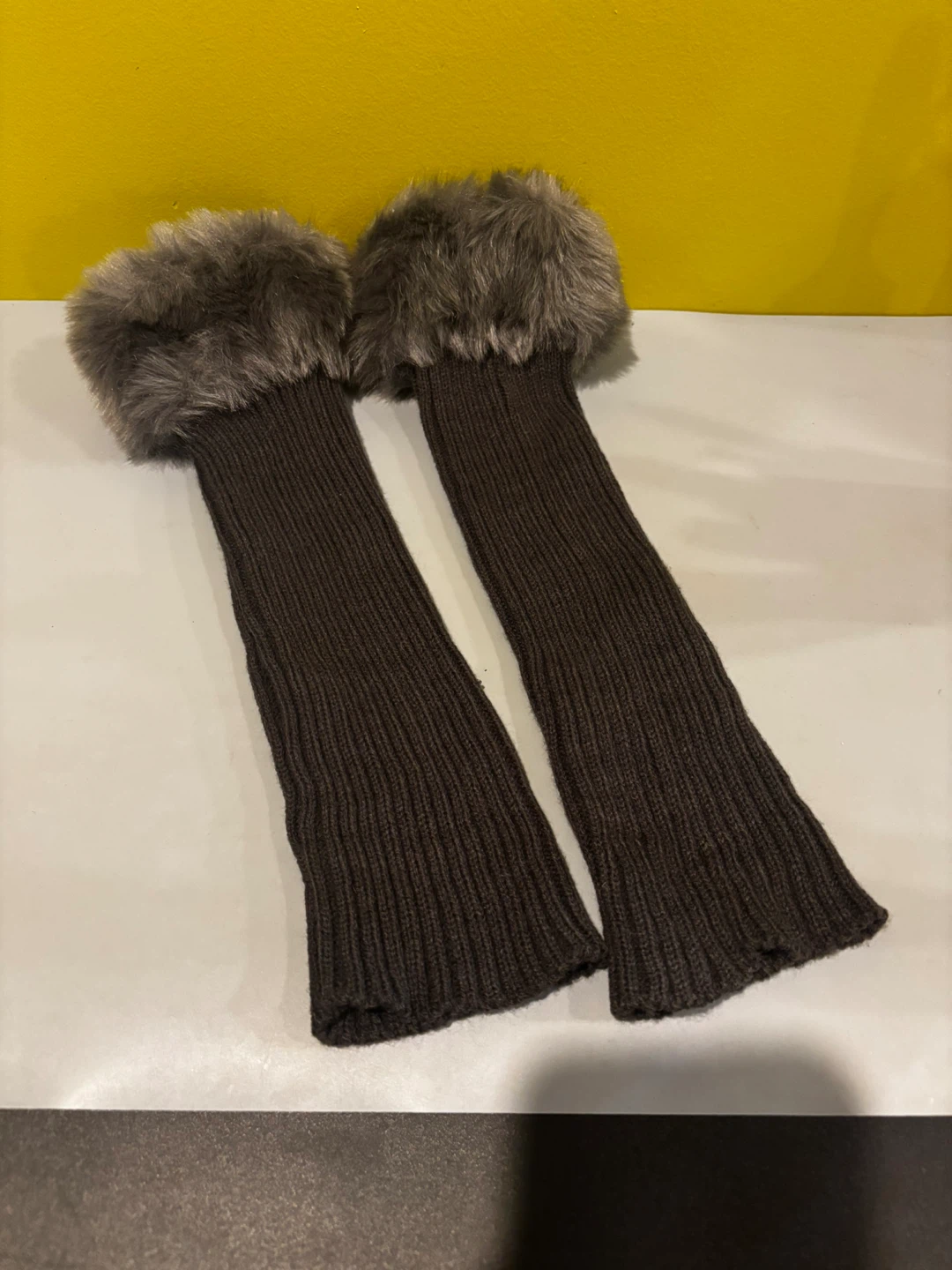 Gray Faux Fur Leg Warmers