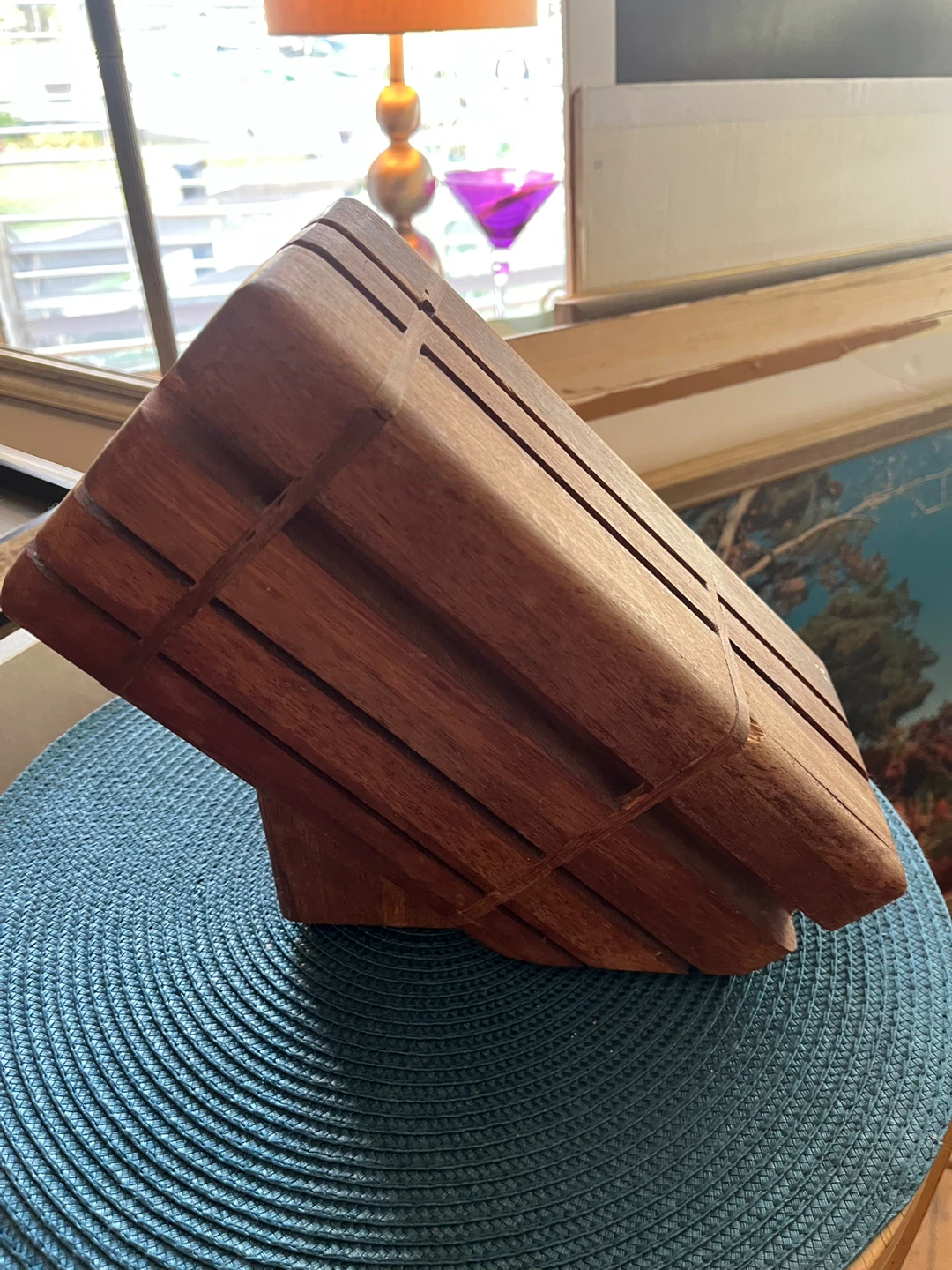 Vintage Mid Century Style Teak Wood Knife Block- 9 Slots - photo 2