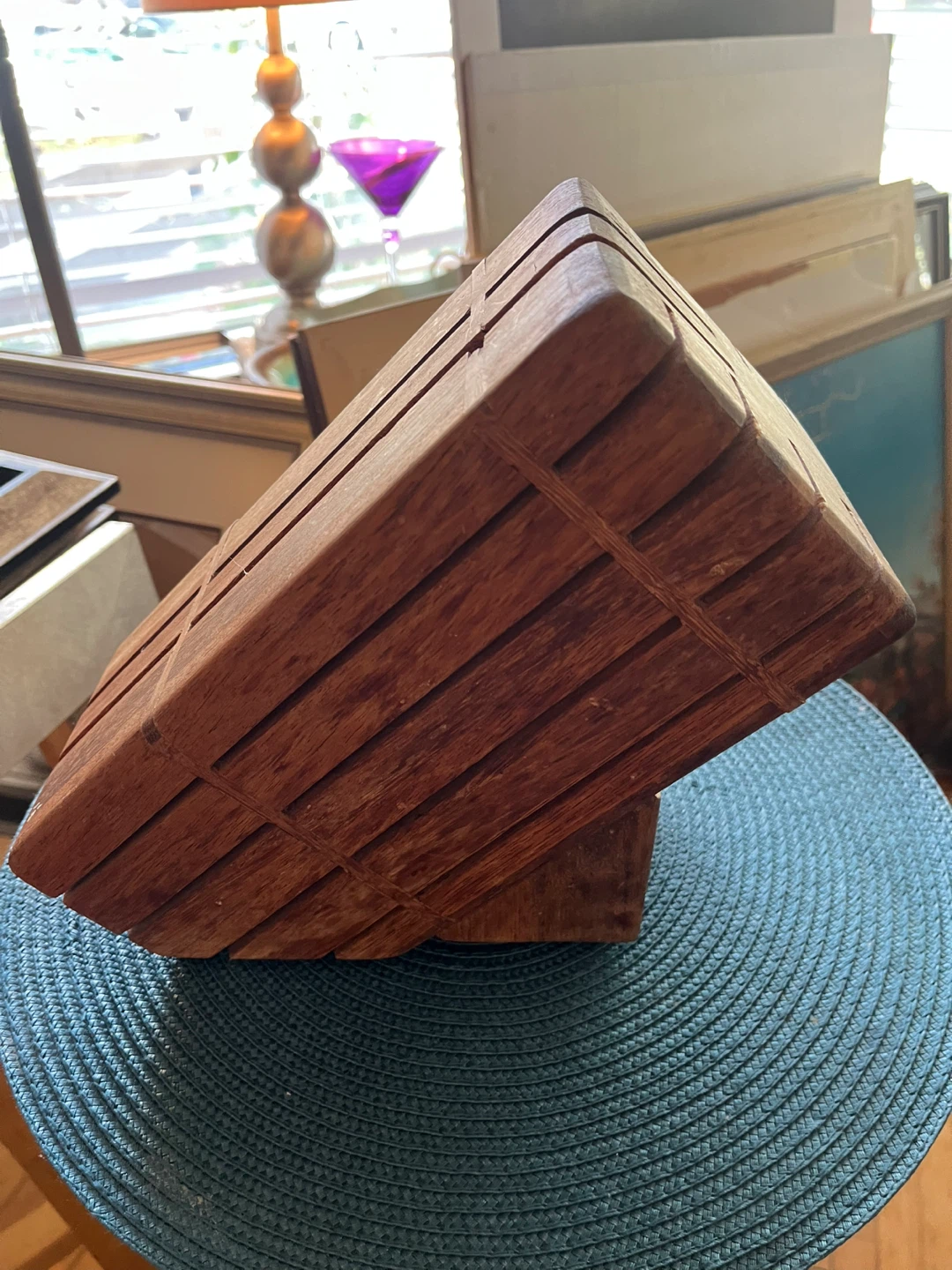 Vintage Mid Century Style Teak Wood Knife Block- 9 Slots - photo 4