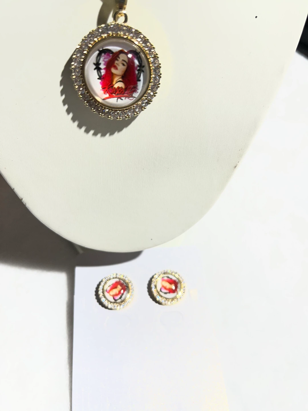 Custom Photo Pendant Necklace and Stud Earrings Set - photo 2