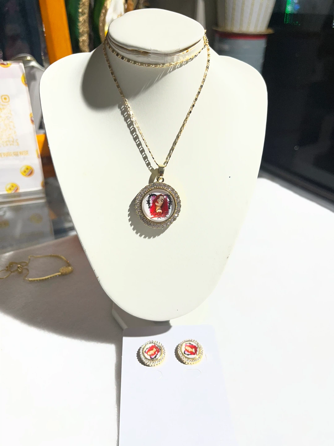 Custom Photo Pendant Necklace and Stud Earrings Set - photo 3