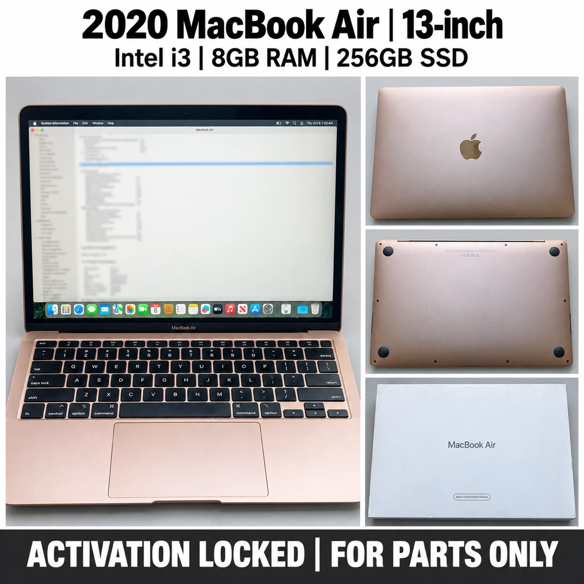 2020 MacBook LOCKED Air 13-inch Intel i3 8GB RAM 256GB SSD