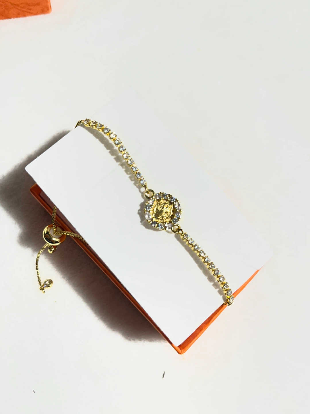 Gold-Tone Rhinestone Charm Bracelet