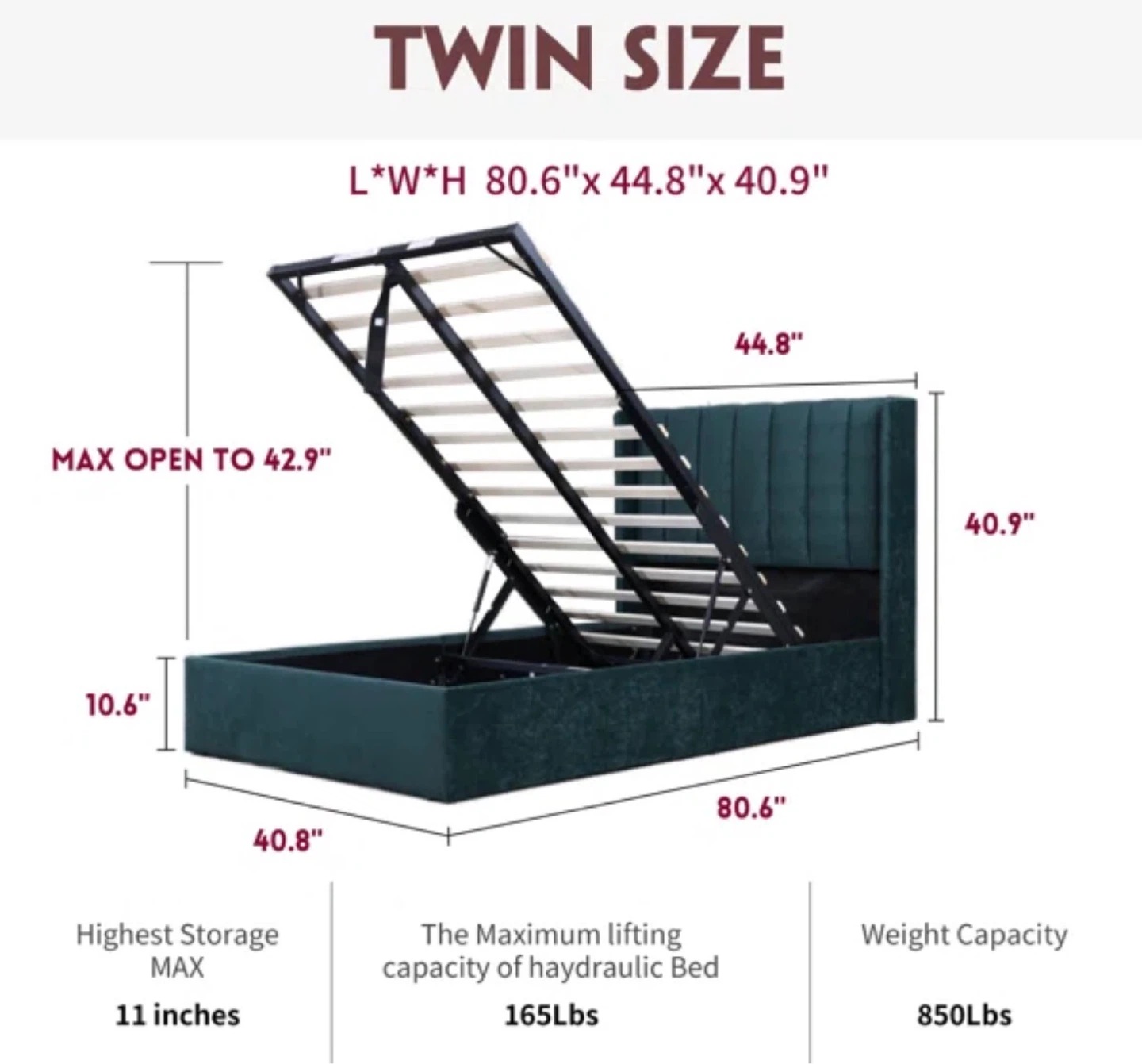 Twin Size Upholstered Hydraulic Storage Bed - photo 4