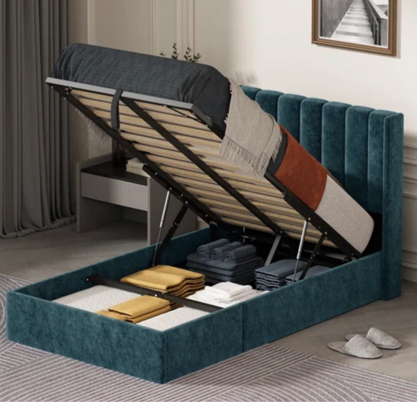 Twin Size Upholstered Hydraulic Storage Bed - photo 2