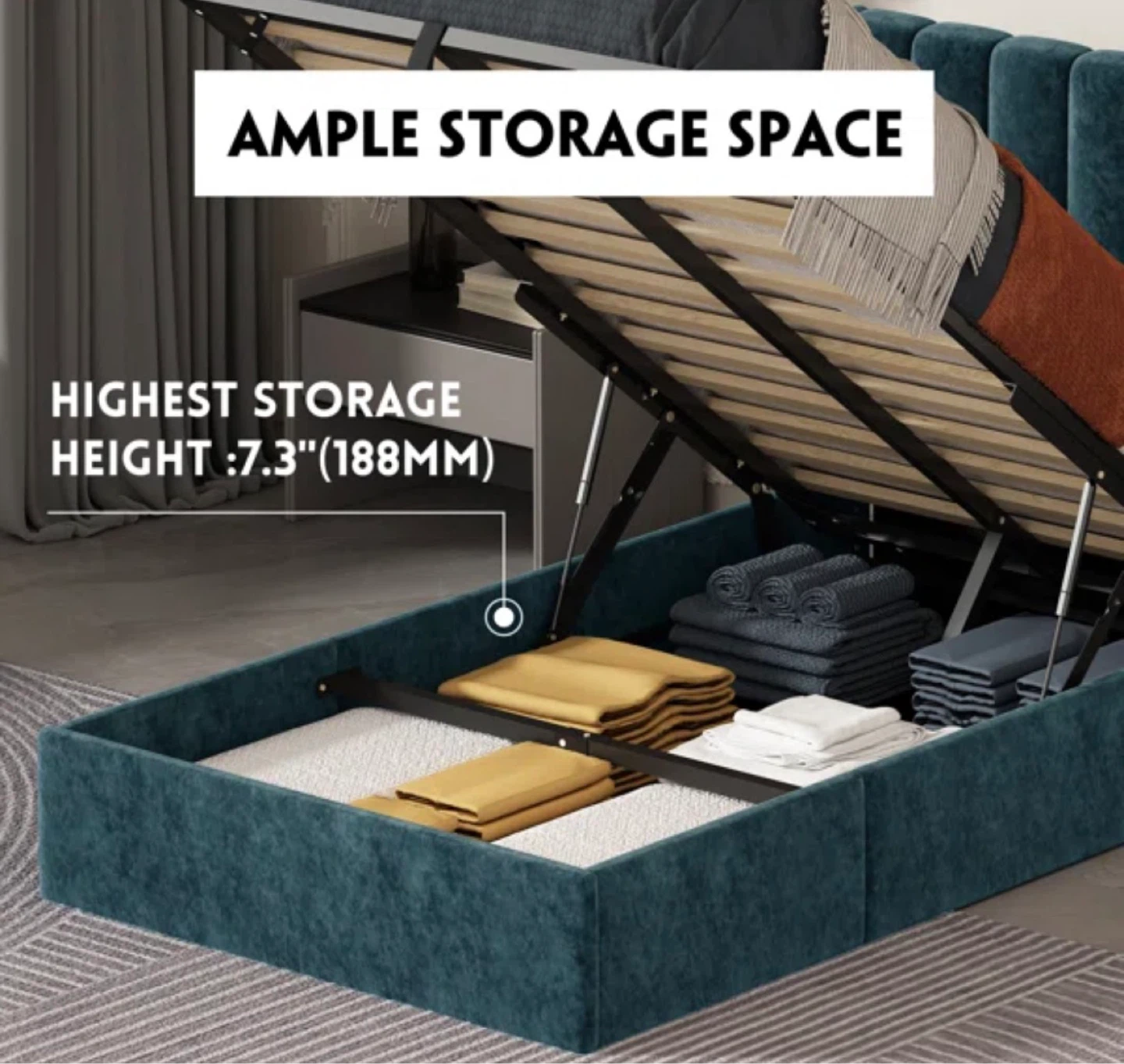 Twin Size Upholstered Hydraulic Storage Bed - photo 5