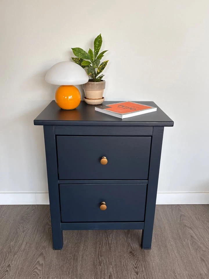 Single Navy Blue Two-Drawer Nightstand - photo 3