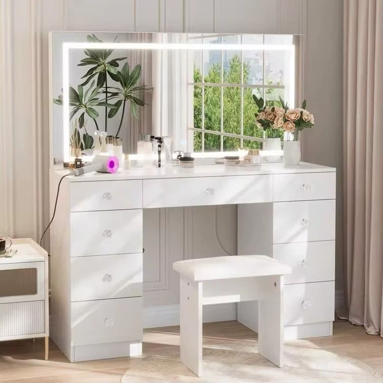 White Vanity Table with LED Mirror and Stool - photo 3