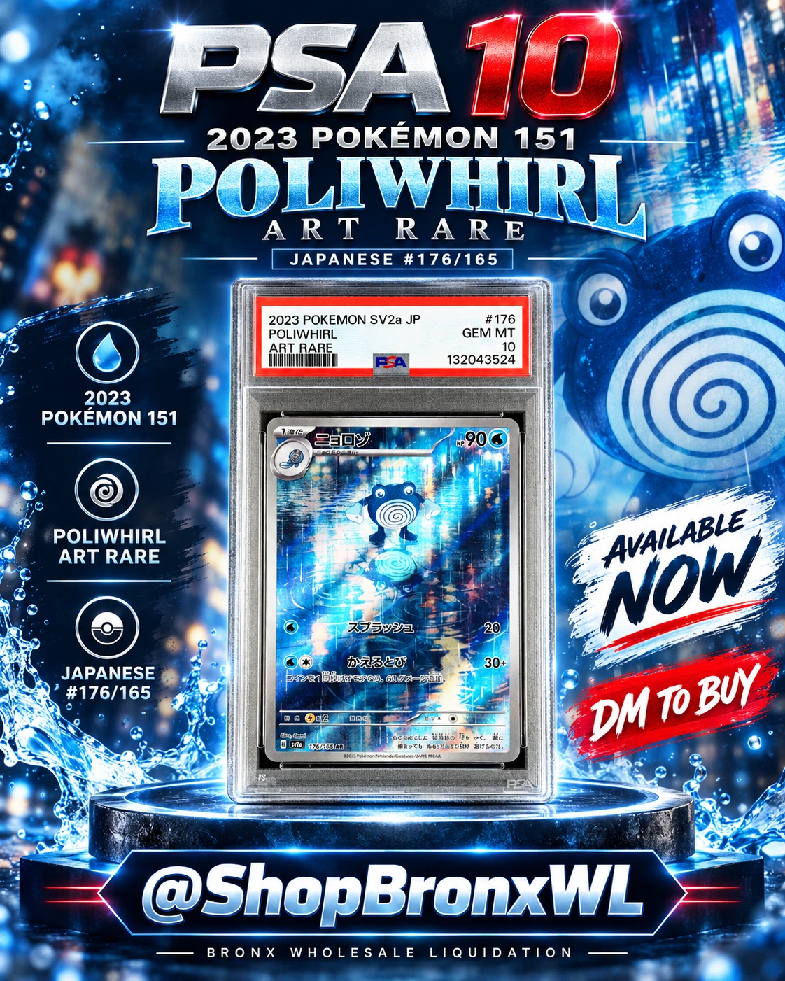PSA 10 Japanese Poliwirl Art Rare 2023 Pokemon 151