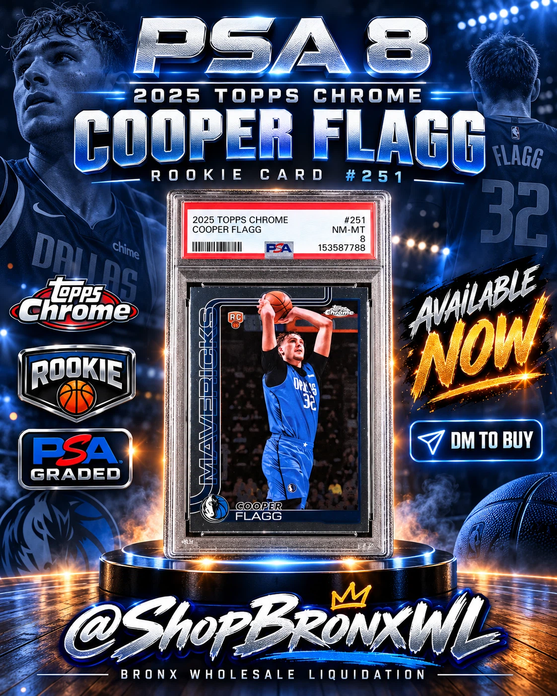 2025 Topps Chrome Cooper Flagg PSA 8 Rookie Card #251