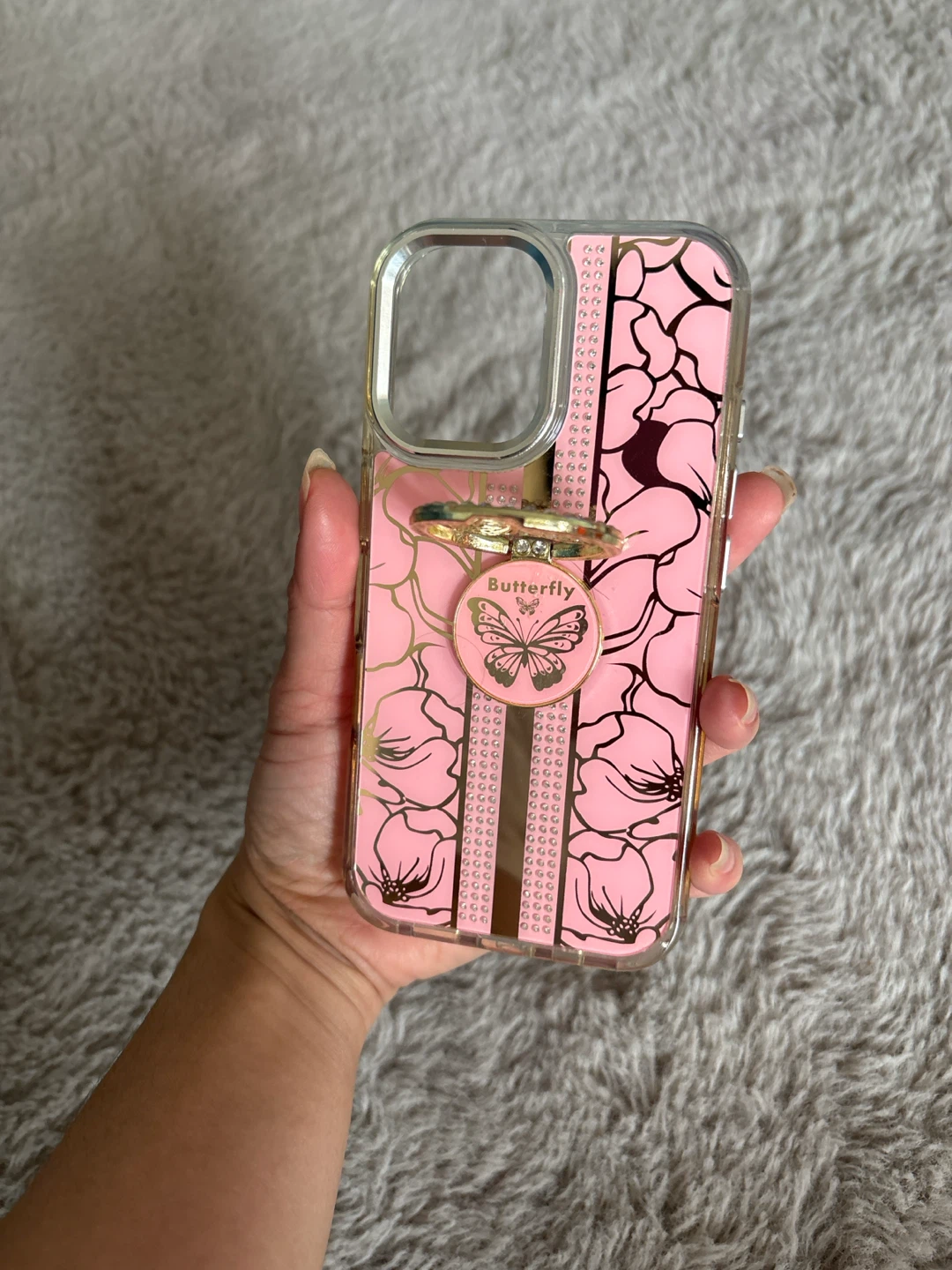 Pink Butterfly Floral Phone Case with Ring Stand - photo 2