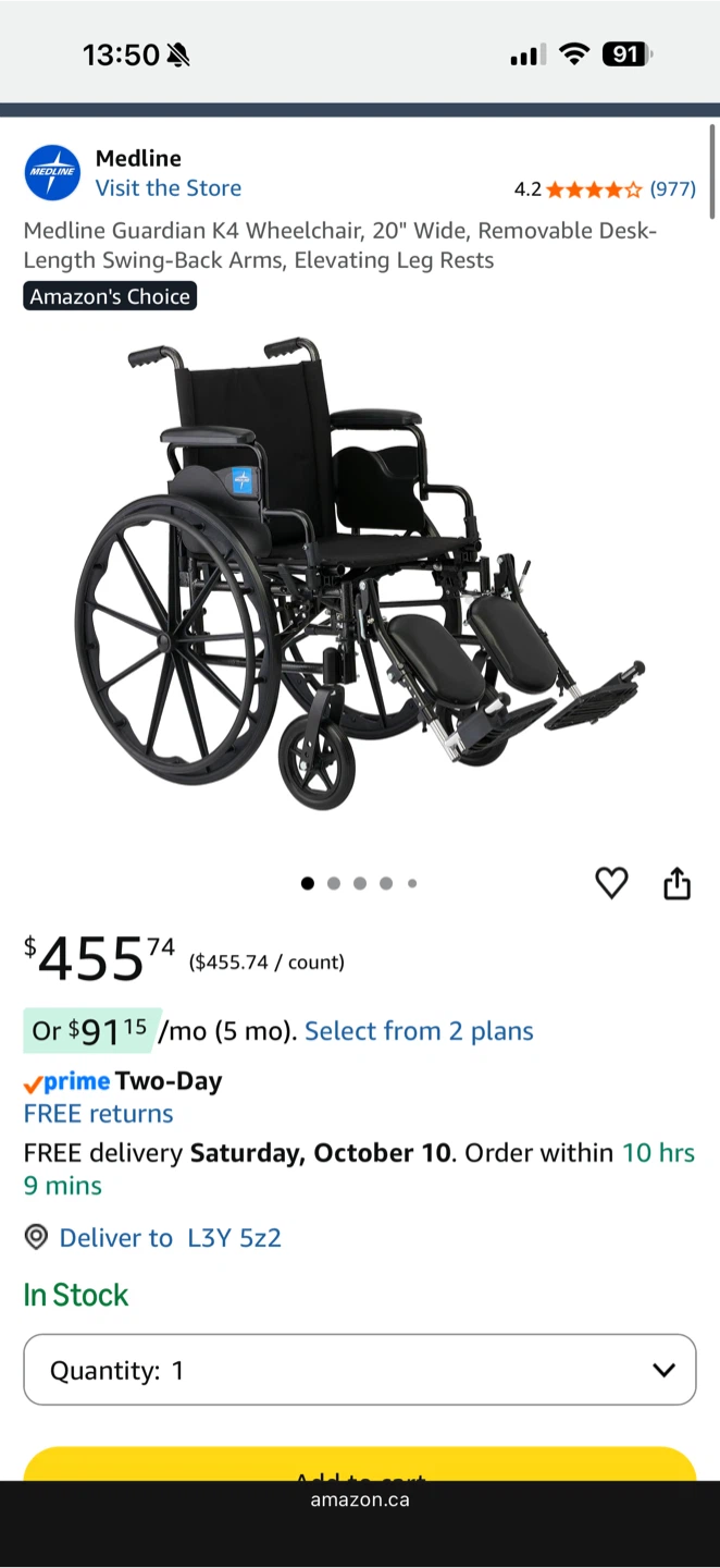 Medline K4 Extra-Wide Lightweight Wheelchair, 22 in W Seat,