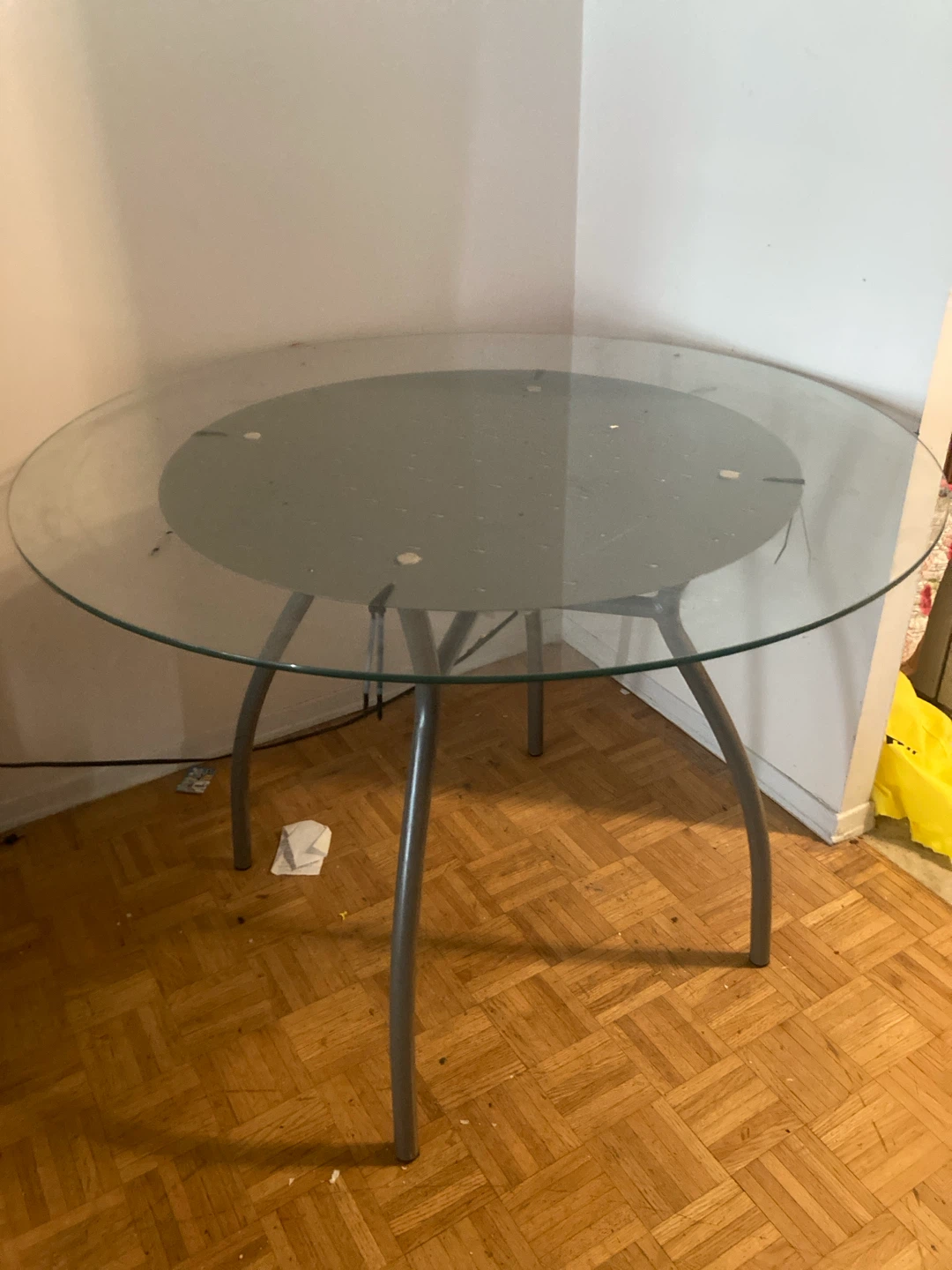 Round glass dining table
