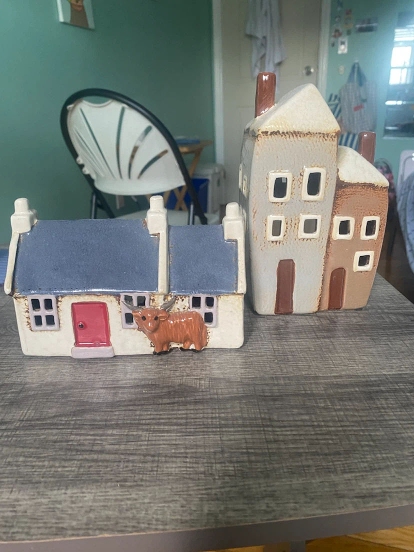 Set of Two Ceramic House Tealight Holders