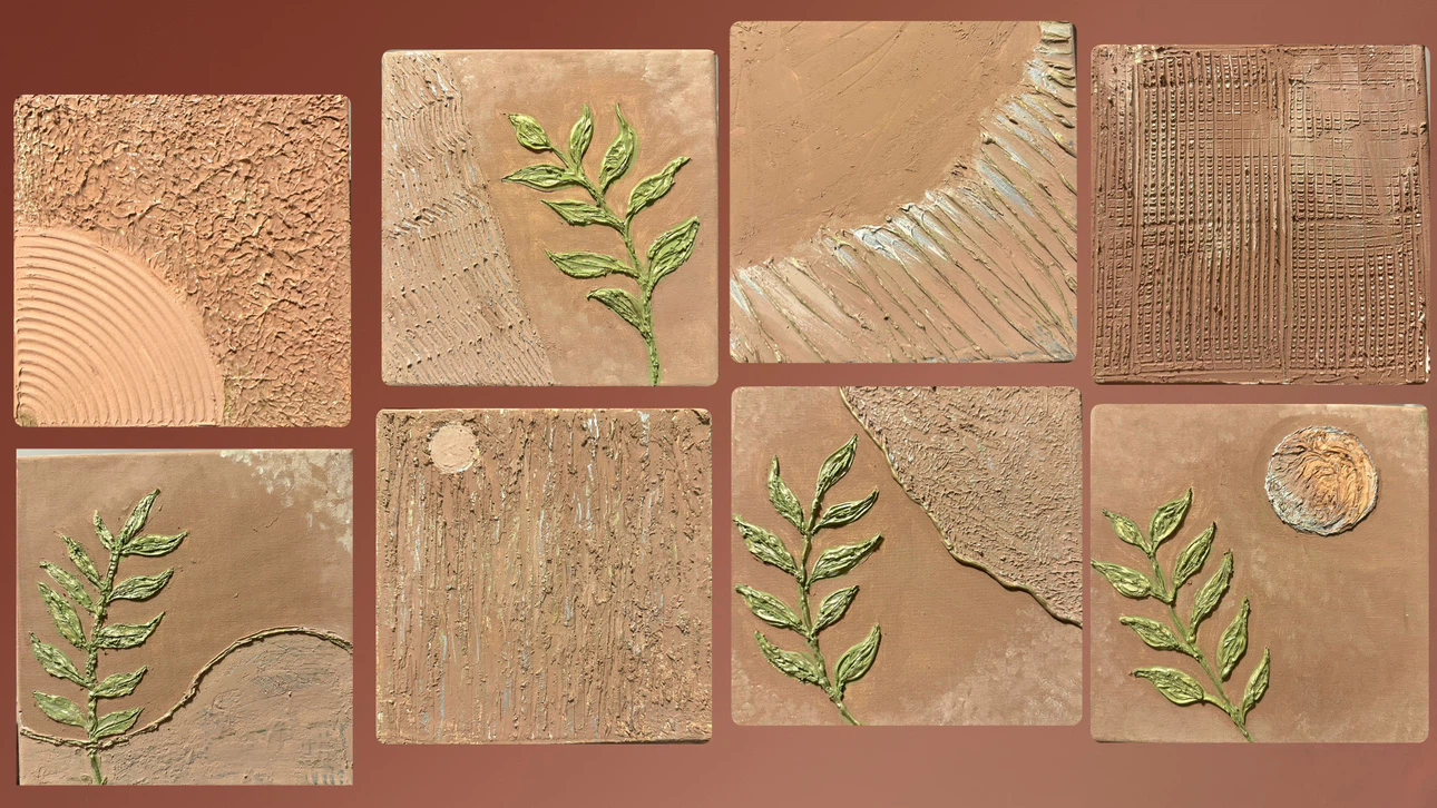 Set of 8 textured Botanical Art Canvases