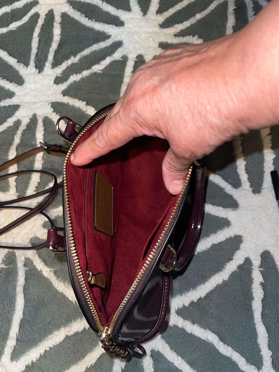 Coach Patent Leather Dome Satchel Burgundy - photo 2
