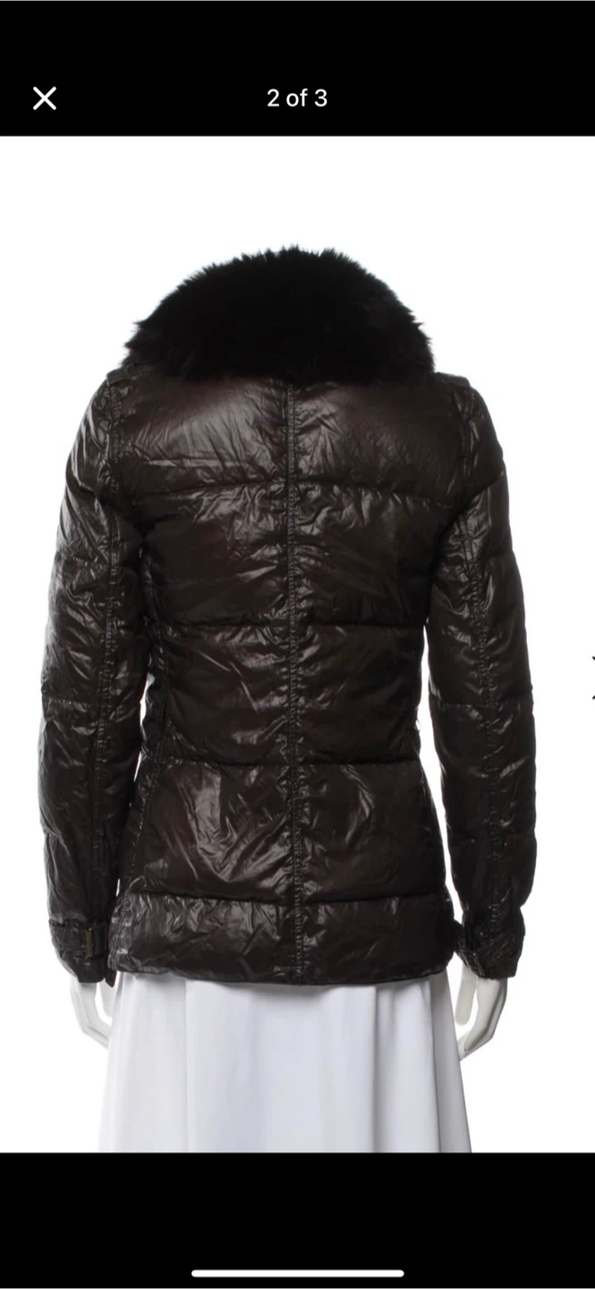 Dark Brown Burberry Quilted Jacket with Fur Collar - photo 2