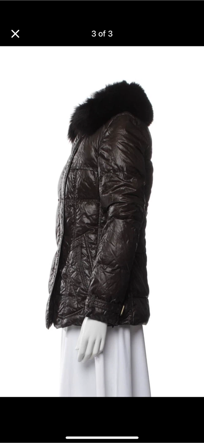 Dark Brown Burberry Quilted Jacket with Fur Collar - photo 3