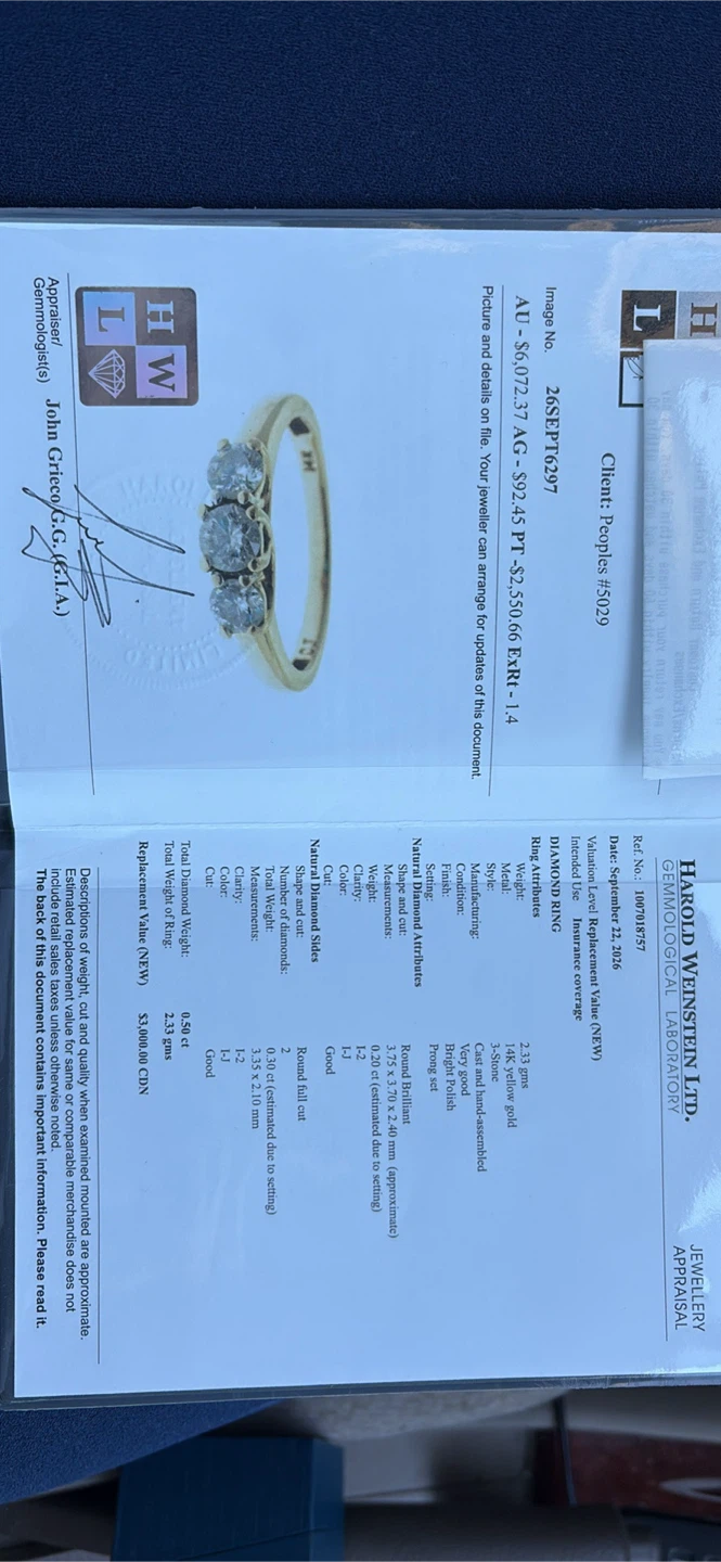 14k Yellow Gold 3-Stone Diamond Ring - photo 2