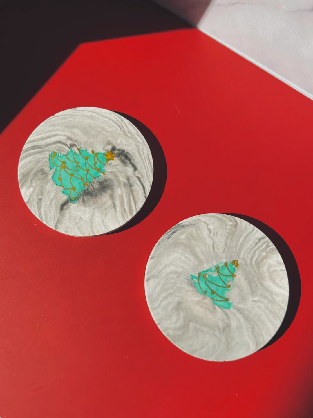 Set of 4 handmade christmas tree coasters with holder - photo 5