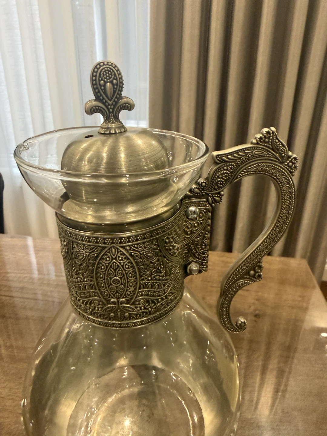 Vintage Ornate Glass Carafe & Warmer Stand - photo 5