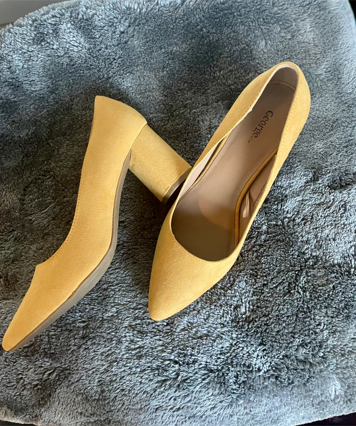 George Mustard Yellow Block Heel Pumps