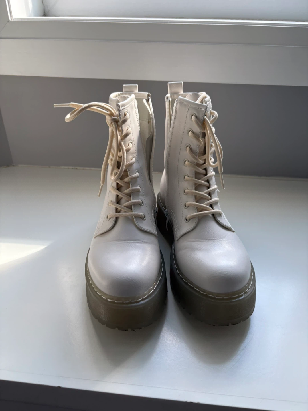 White lace-up platform boots