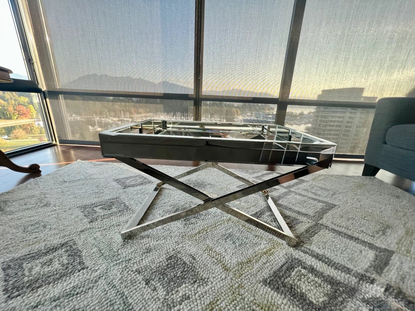 Butler Tray / Mirrored Coffee Table with Chrome Base